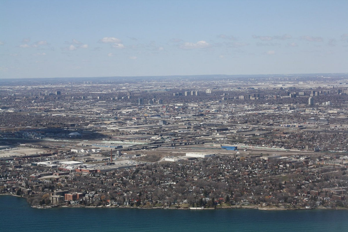 Aerial view of Mimico and Etobicoke from Humber Bay